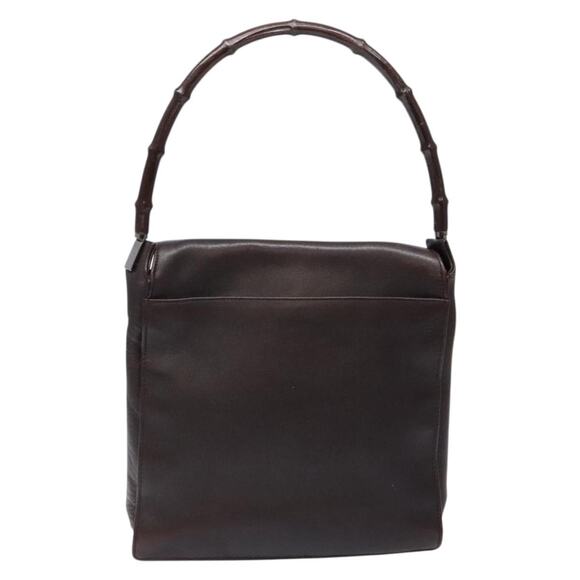 GUCCI Bamboo Shoulder Bag Leather Dark Brown 001 001 - Picture 3 of 16